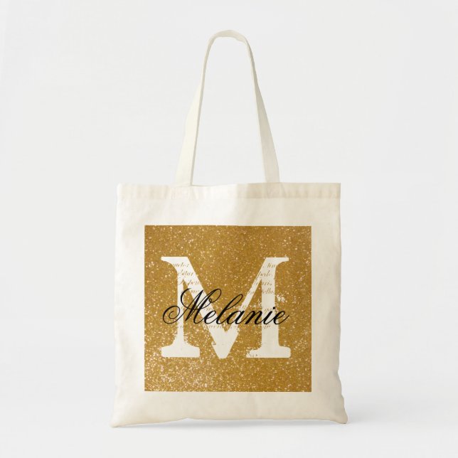 Personalised monogram tote bag | faux gold glitter (Front)