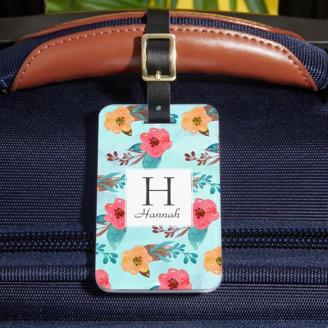 Personalised Monogram Tropical Floral Beach Luggage Tag (Front Insitu 2)