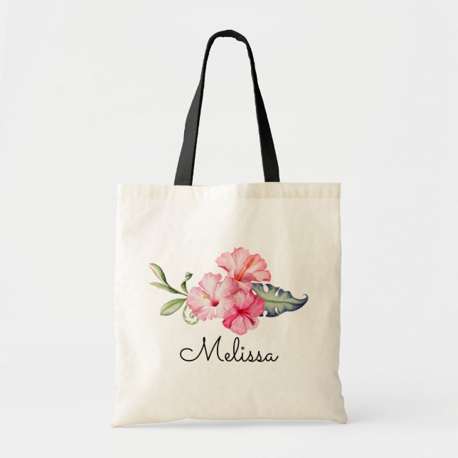 Personalised Monogram Tropical Floral Hibiscus Tote Bag (Front)