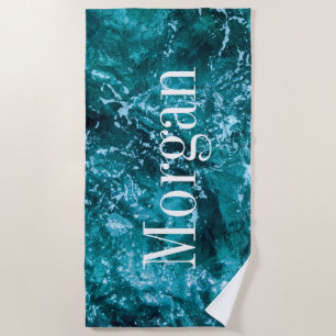Personalised Monogram Turquoise Sea Waves Beach Towel
