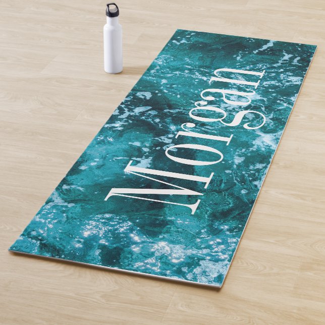 Personalised Monogram Turquoise Sea Waves Yoga Mat (In Situ)