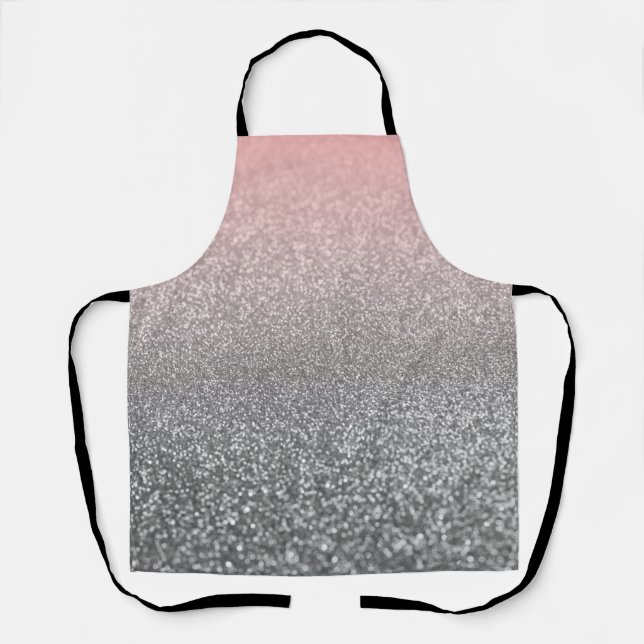 Personalised monogram vintage glitter shine pink  apron (Front)