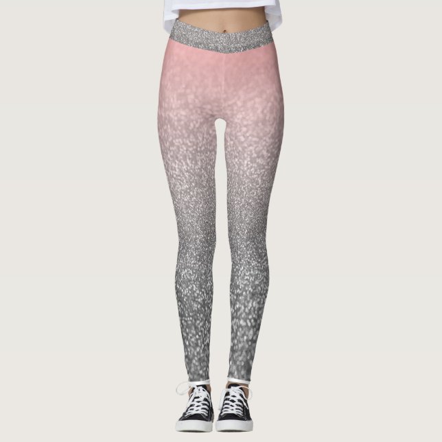 Personalised monogram vintage glitter shine pink  leggings (Front)
