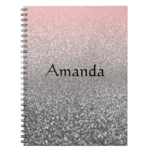 Personalised monogram vintage glitter shine pink  notebook