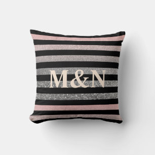 Personalised monogram vintage glitter shine pink s cushion