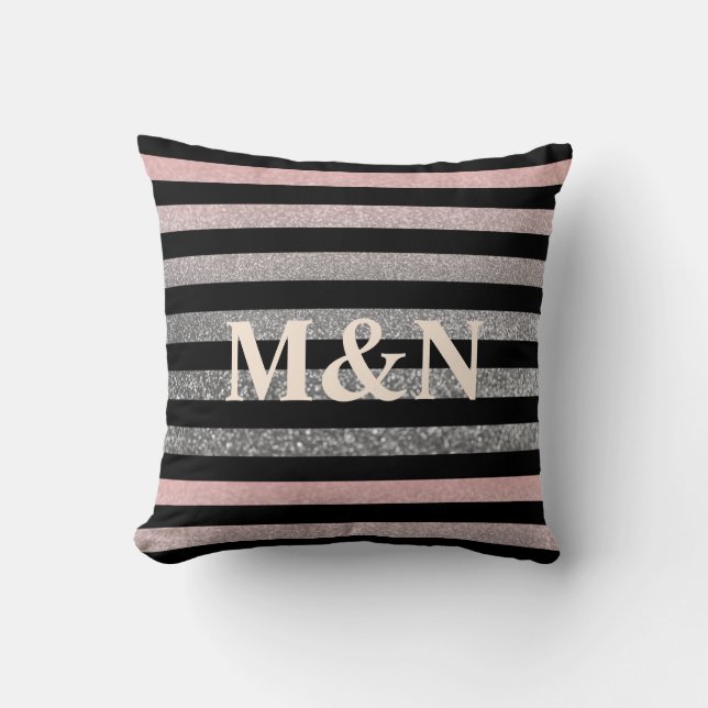 Personalised monogram vintage glitter shine pink s cushion (Front)