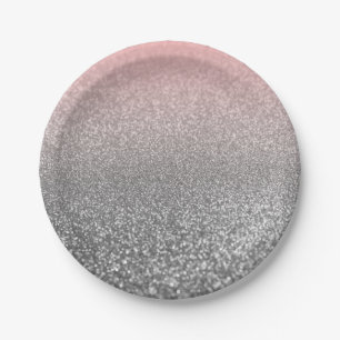 Personalised monogram vintage glitter shine pink s paper plate