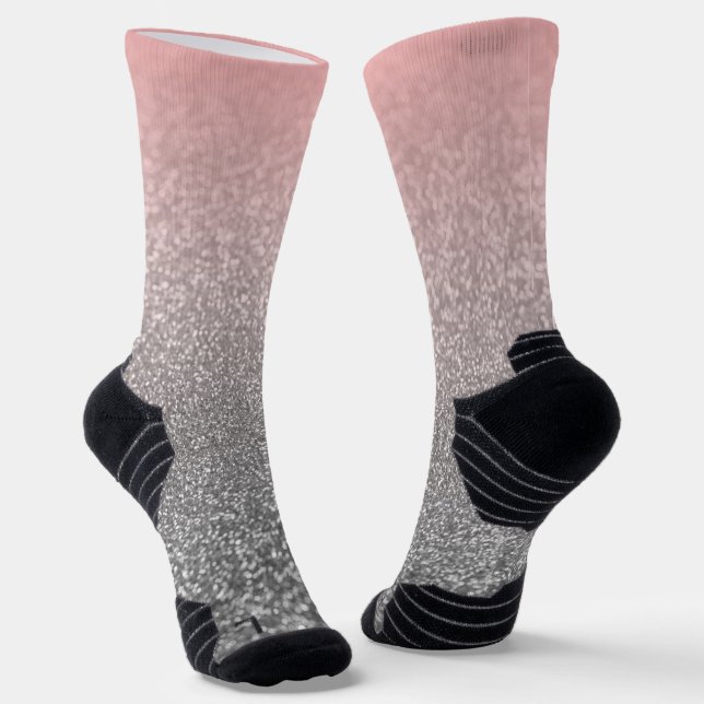 Personalised monogram vintage glitter shine pink  socks (Angled)