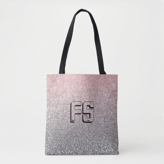 Personalised monogram vintage glitter shine pink  tote bag (Front)