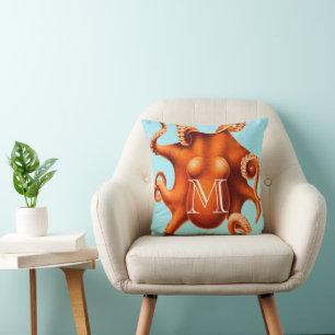 Personalised Monogram Vintage Octopus Illustration Cushion