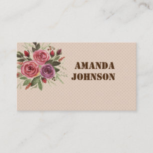 Personalised monogram vintage watercolor flower fl business card