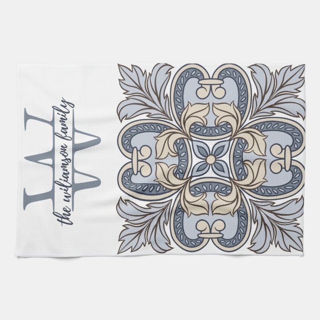 Personalised Monogram W Kitchen Towel  (Horizontal)
