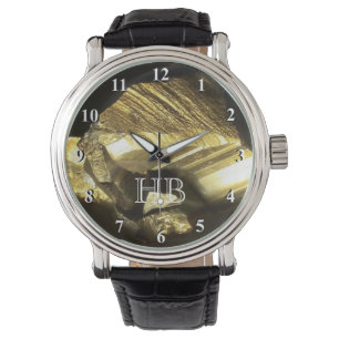 Personalised monogram watch for men   Gold nugget