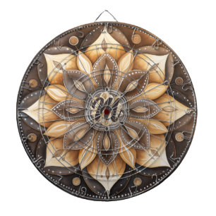 Personalised Monogram Watercolor Brown Mandala  Dartboard