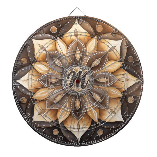Personalised Monogram Watercolor Brown Mandala  Dartboard (Front)