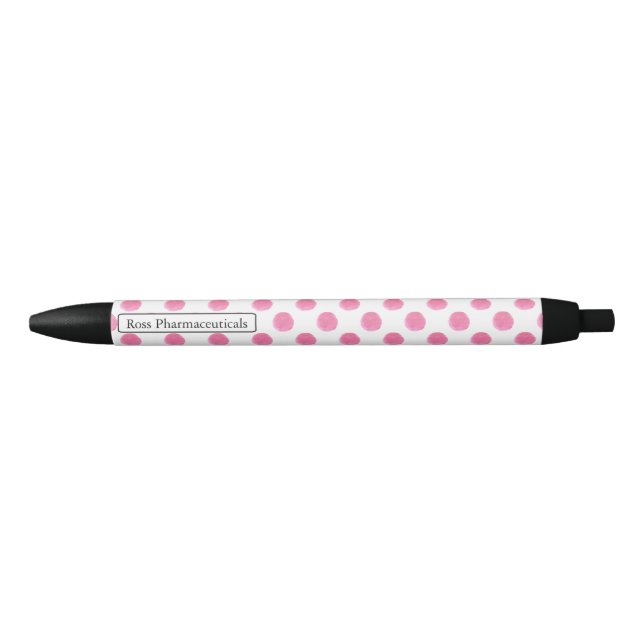 Personalised monogram watercolor pink polka dots black ink pen (Front)