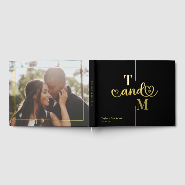 Personalised Monogram Wedding Black and Real Foil Guest Book (Full)