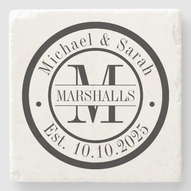 Personalised Monogram Wedding  Stone Coaster (Front)