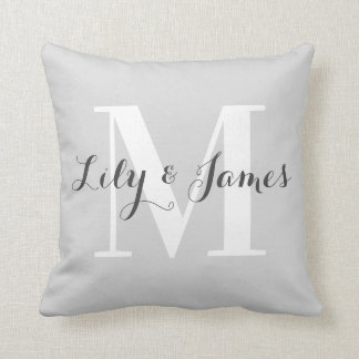 Personalised Monogram White Grey Wedding Keepsake Cushion