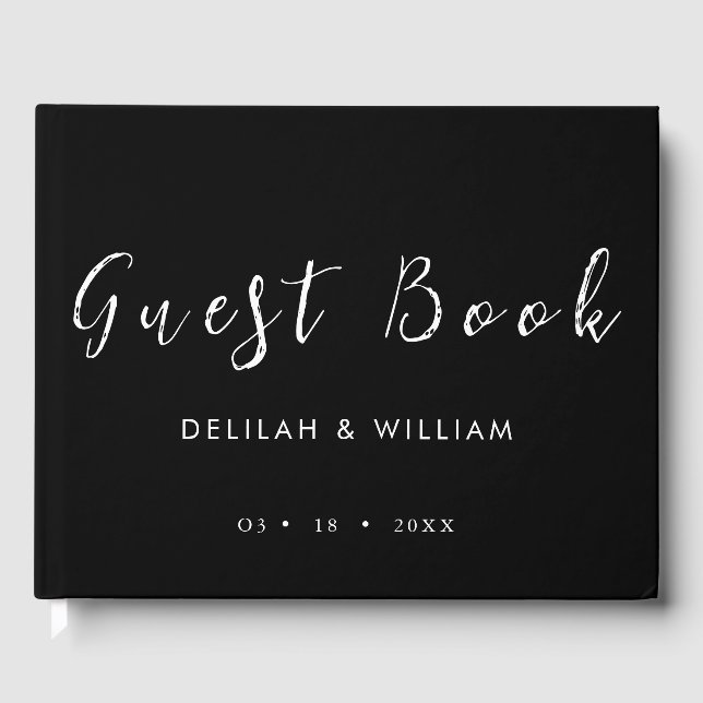 Personalised Monogram White on Black Guest Book (Front)