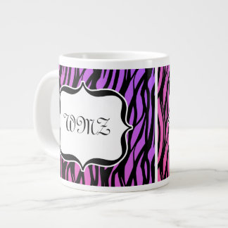 Personalised Monogram Wild Zebra Print Purple Large Coffee Mug