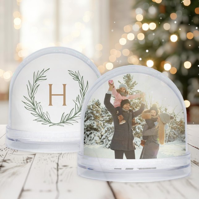 Personalised Monogram Wreath Christmas Photo Snowglobe (Creator Uploaded)