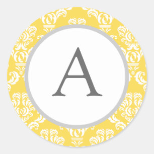 Personalised Monogram Yellow Damask Envelope Seals