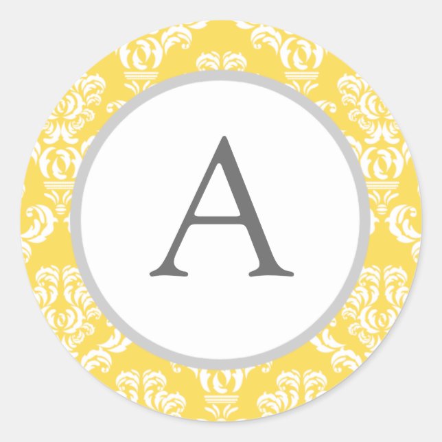Personalised Monogram Yellow Damask Envelope Seals (Front)