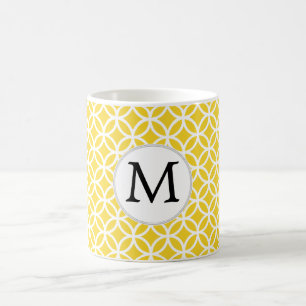 Personalised Monogram Yellow Double Rings Pattern Coffee Mug