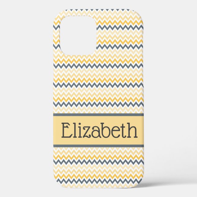 Personalised Monogram Yellow Grey Chevron  Case-Mate iPhone Case (Back)