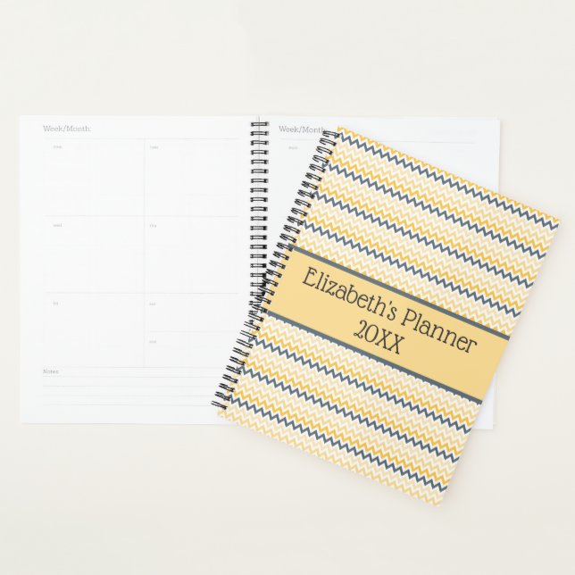 Personalised Monogram Yellow Grey Chevron Planner (Display)
