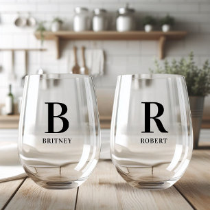 Personalised Monogramed Black Family Stemless Wine Glass