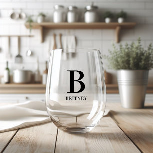 Personalised Monogramed Black  Stemless Wine Glass