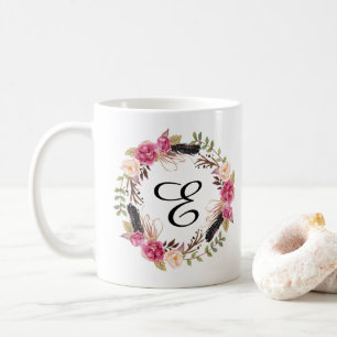 Personalised monogramed feather Bridesmaid Boho Coffee Mug