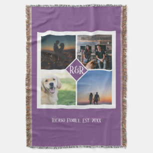 Personalised Monogrammed 4 Photo Collage Throw Blanket