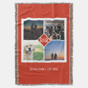 Personalised Monogrammed 4 Photo Collage Throw Blanket