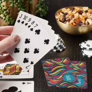Personalised Monogrammed Abstract Waves Pattern Playing Cards