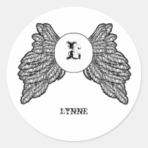 Personalised Monogrammed Angel Wings Classic Round Sticker