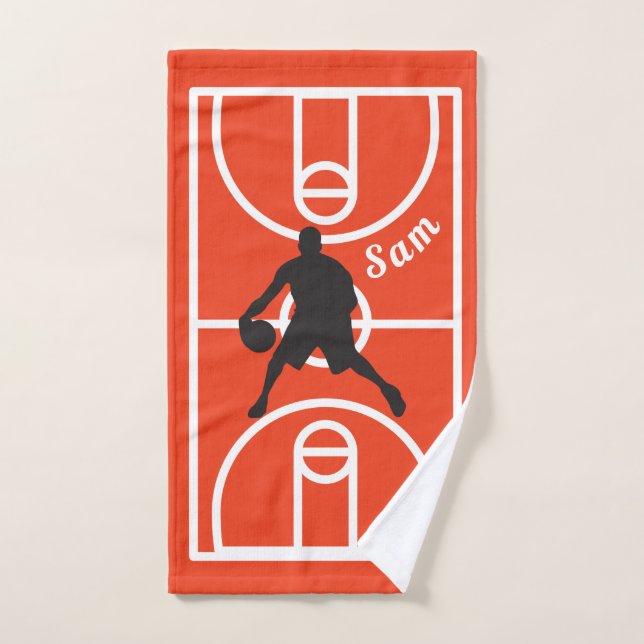 Personalised Monogrammed Basketball Player Red Hand Towel (Hand Towel)