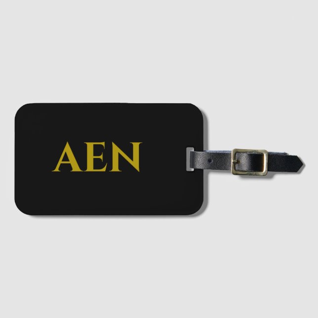 Personalised Monogrammed Black and Gold Luggage Tag (Front Horizontal)