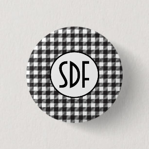 Personalised Monogrammed Black and White Plaid 3 Cm Round Badge