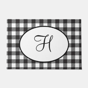 Personalised Monogrammed Black and White Plaid Doormat