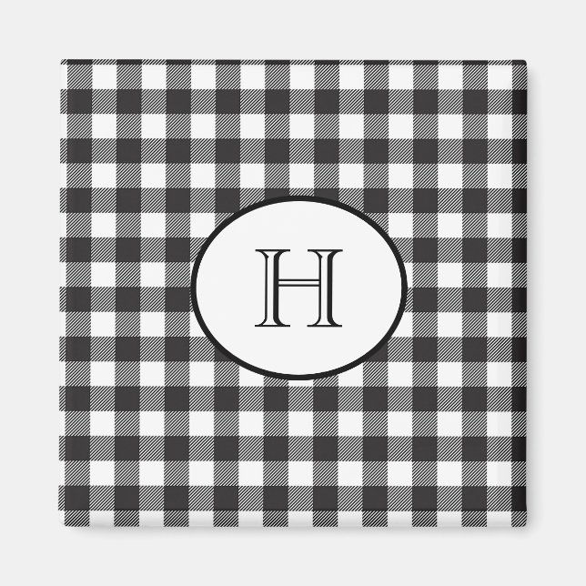 Personalised Monogrammed Black and White Plaid Magnet (Front)