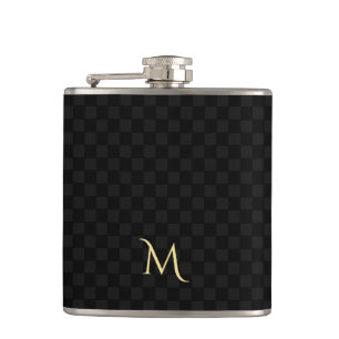 Personalised Monogrammed Black Check Pattern Flask