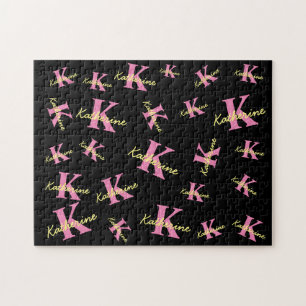 Personalised Monogrammed Black Modern Jigsaw Puzzle