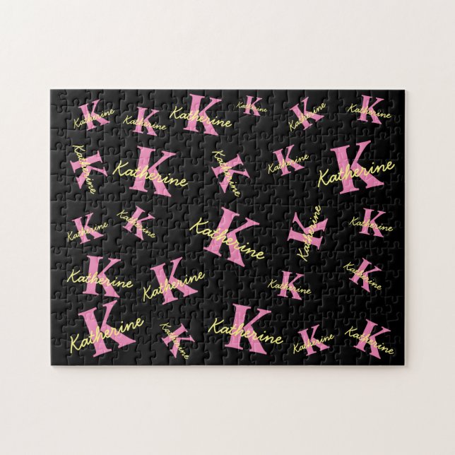 Personalised Monogrammed Black Modern Jigsaw Puzzle (Horizontal)