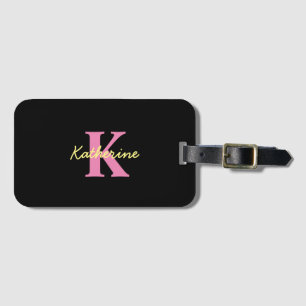 Personalised Monogrammed Black Modern  Luggage Tag
