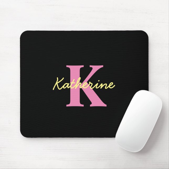 Personalised Monogrammed Black Modern Mouse Mat (With Mouse)