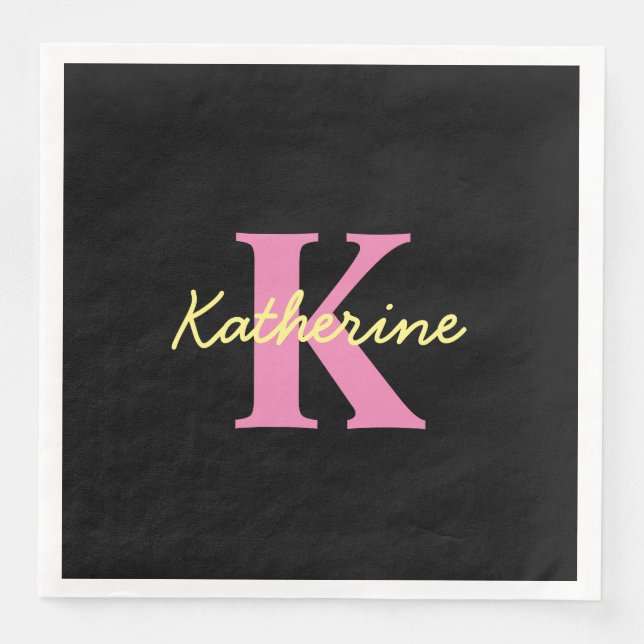Personalised Monogrammed Black Modern Napkin (Front)