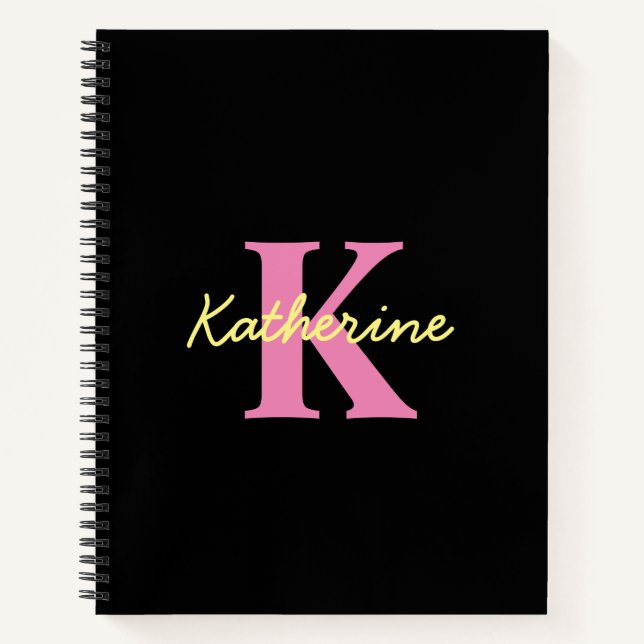 Personalised Monogrammed Black Modern Notebook (Front)